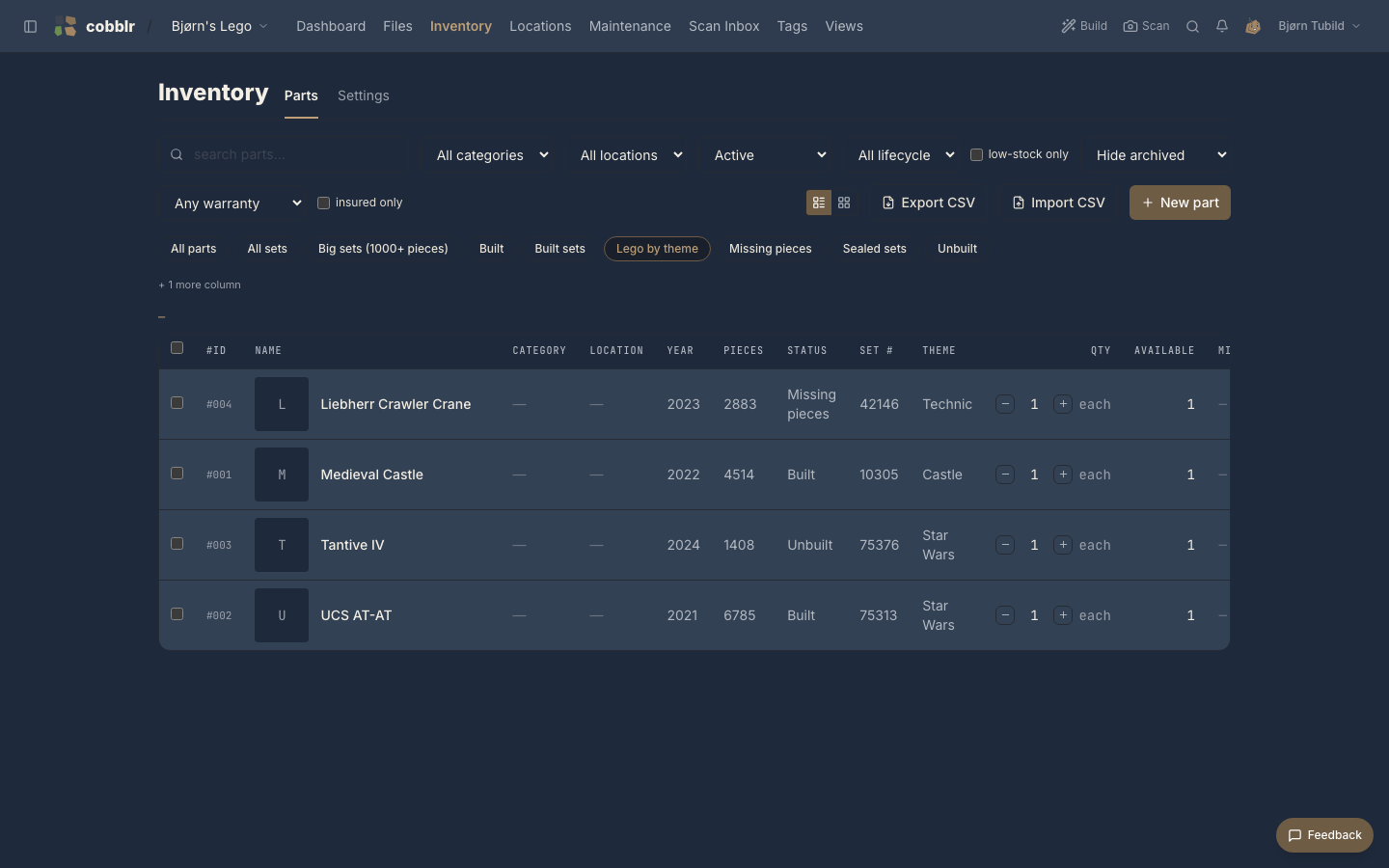 The collection grouped by theme, a saved view