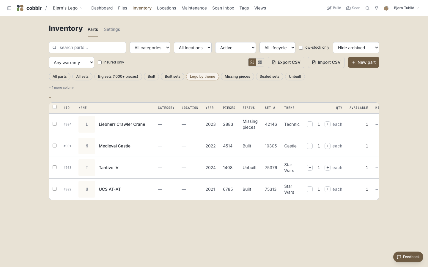 The collection grouped by theme, a saved view