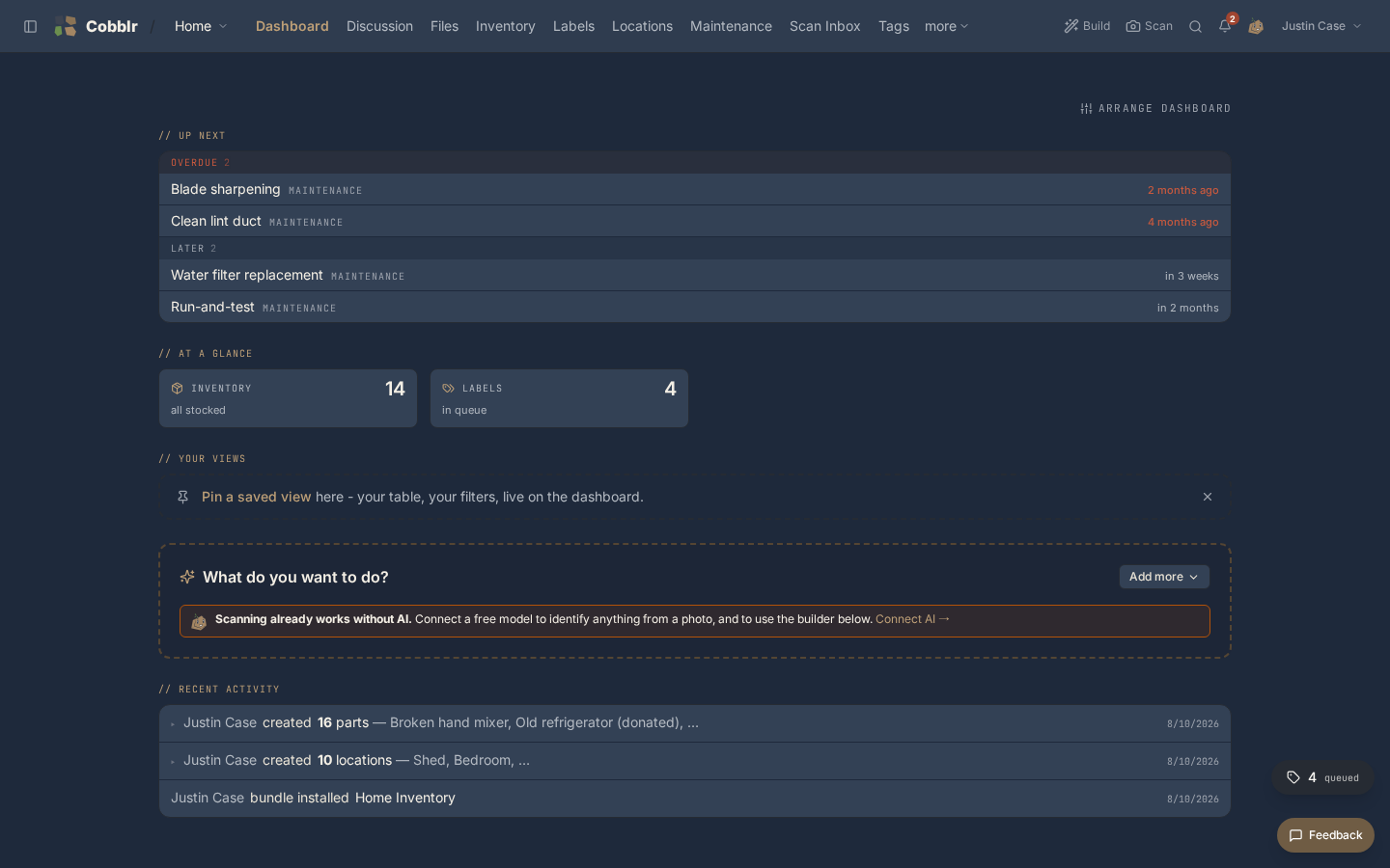 A workspace dashboard