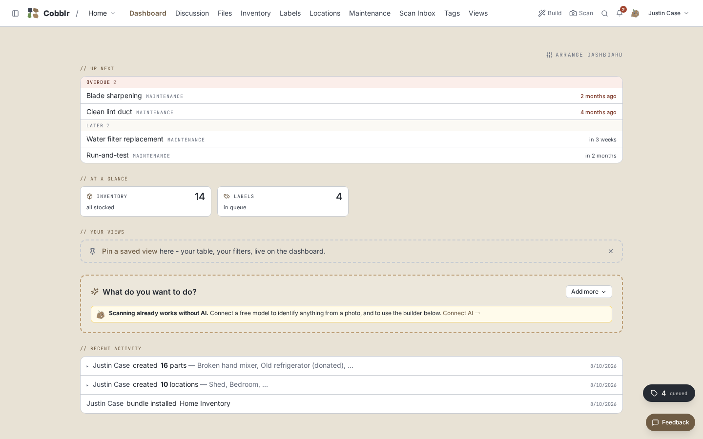 A workspace dashboard